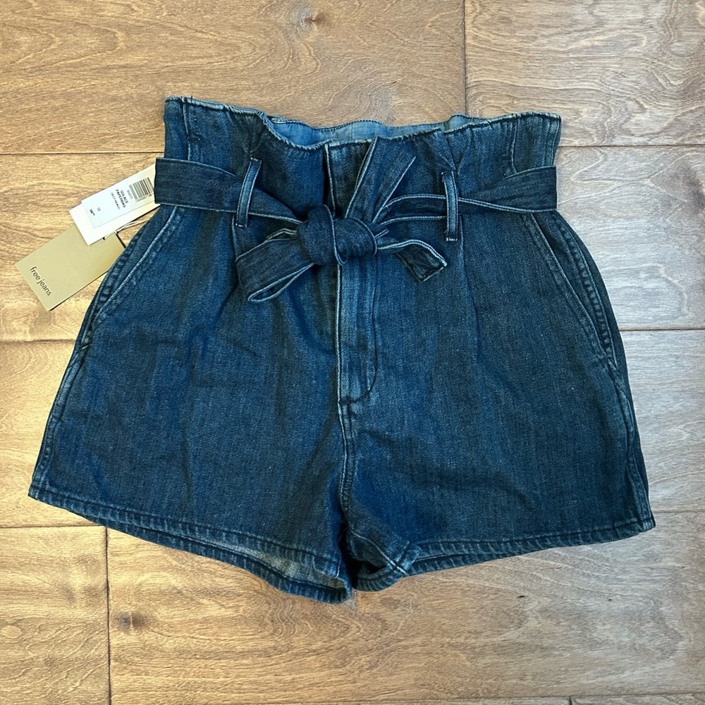 Wilfred Dark Blue High-Waist Paperbag Denim Shorts